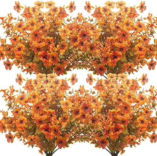 10 Bundles Artificial Fall Flowers Outdoor UV Resistant Fake Flowers by Grunyia