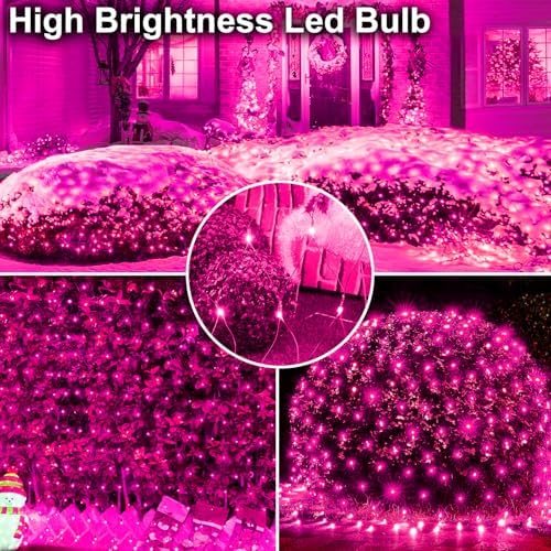 Solar Christmas Net Lights Outdoor Waterproof-208Led 9.9x6.6Ft Pink - Image 2
