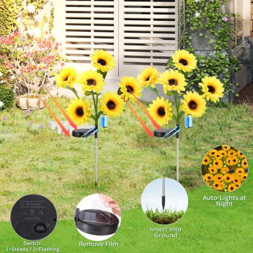 Sunflower Solar Lights Outdoor, Garden Decor, 4 Pack - Image 5