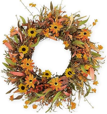 JINGHONG Fall Wreaths for Front Door 22 Inch Artificial Fall Wreath Floral Autumn Wreath for Outside Door Harvest Thanksgiving Day Celebration - Image 2
