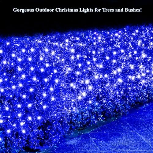 Dirnun Led Christmas Net Lights Blue Outdoor Christmas Lights 160LED 5ftx7ft, Waterproof Outdoor Indoor Fairy Mesh Net Light for Xmas Party, Yard, Patio, Trees, Shrubs, Bushes Decorations - Image 5