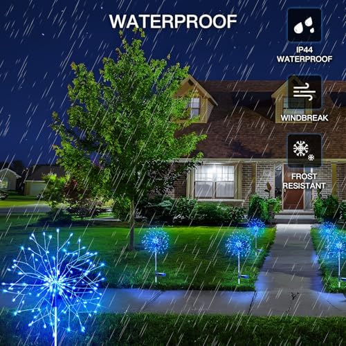 suddus Solar Garden Lights Outdoor Waterproof Decorative, 2Pack 150LED Firework Lights, Solar Fairy Lights for Yard, Garden, Party, Patio, Pathway, Flowerbed - Blue - Image 4