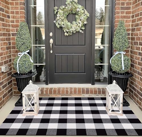BUAGETUP Black White Outdoor Rug 3'x5' Fall Farmhouse Front Porch Mat - Image 4