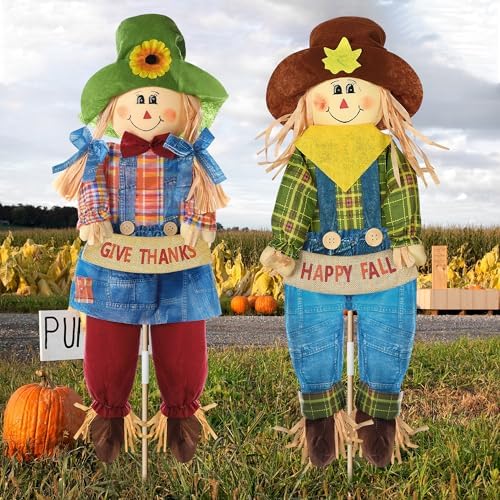 Meonum 2 Pack Fall Scarecrow Outdoor Decorations(Denim,Styleb,70cm) by Meonum
