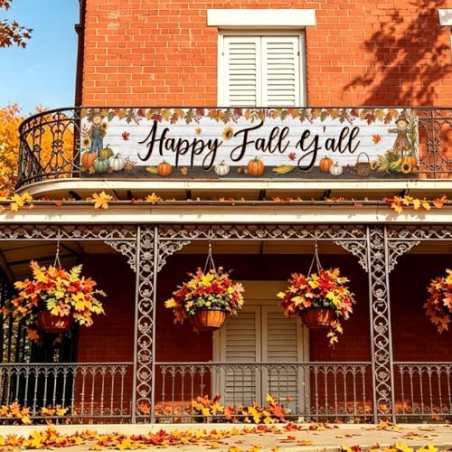 Fall Banner Happy Fall Yard Banner Rustic Scarecrow Pumpkins Outdoor Decor - Image 6