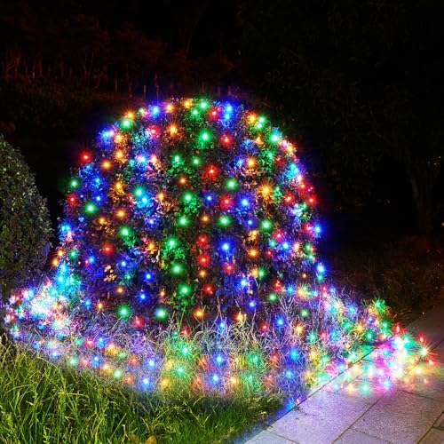BlcTec Outdoor Christmas Lights 200 LED 8.4ft x 5.2ft Christmas Net Lights with 8 Modes, UL Certified, Timer, Connectable, Waterproof Design for Bushes, Shrubs Outdoor Xmas Decorations, Multicolor by BlcTec