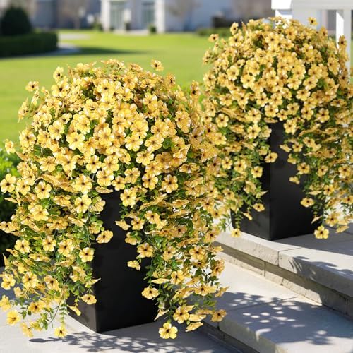 4PCS 29.5"Fake Hanging Flower&Eucalyptus for Front Porch Decor(Yellow) by GLIDLION
