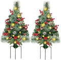 Juegoal 2 Pack 30 Inch Pre-Lit Pathway Christmas Trees, Upgrade Artificial Xmas Urn Filler with 60 LED Lights, Red Berries and Pine Cones Ornaments, Battery Operated Holiday Décor for Driveway, Yard by Juegoal