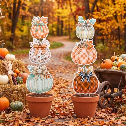 RattanView 6 Pack Outdoor Fall Thanksgiving Yard Signs Decorations Pumpkin Yard Stakes Front Porch Decor Autumn Harvest Garden Lawn Patio Signs for Fall Thanksgiving Day by RattanView