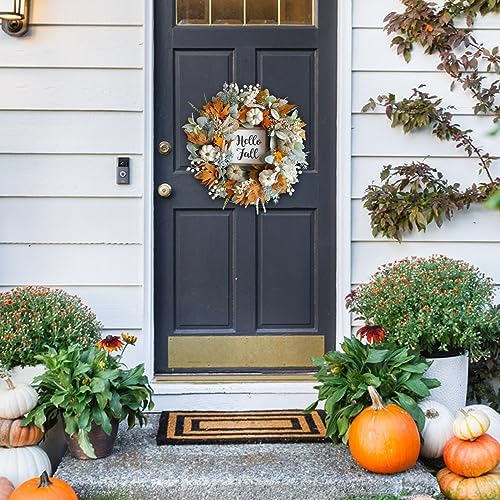 20" Harvest Fall Wreath for Front Door,Pumpkins Berries Autumn Wreaths - Image 6