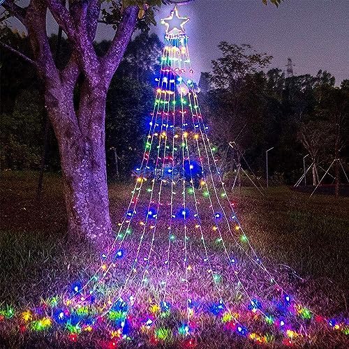 Christmas Decoration Lights, Outdoor Christmas String Lights 320 LED 11.5Ft Waterfall Tree Light with Big Star Topper Waterproof 8 Light Modes for Xmas New Year Holiday Yard Outdoor Indoor Decor by cerflyer