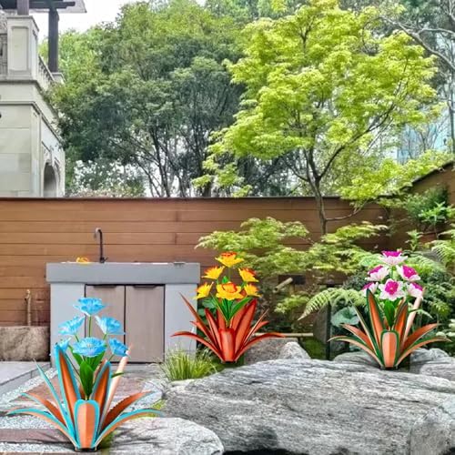 TOMBABY Huge Metal Agave Plants Outdoor Decoration Outdoor Garden Decorated with Flowers Mexican Yard Art Plant Garden Gift (Blue 2 Pack) - Image 6