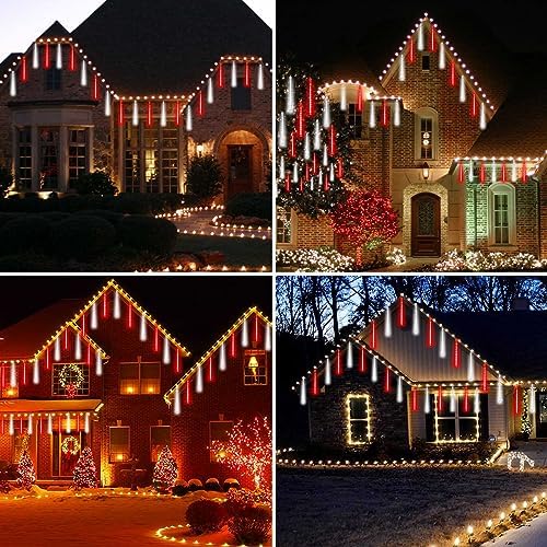 2 Pack Christmas Lights Outdoor 16 Tubes Meteor Shower Lights Red and White - Image 5