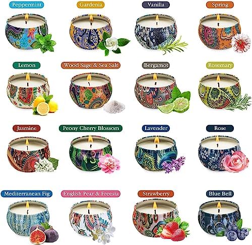 Set of 16 Small Scented Candles Soy Wax Aromatherapy Candles 2.5 OZ Portable Tin Candles with Lid, Relaxation Gifts Basket for Mother, Women, Friends and Coworkers - Image 2
