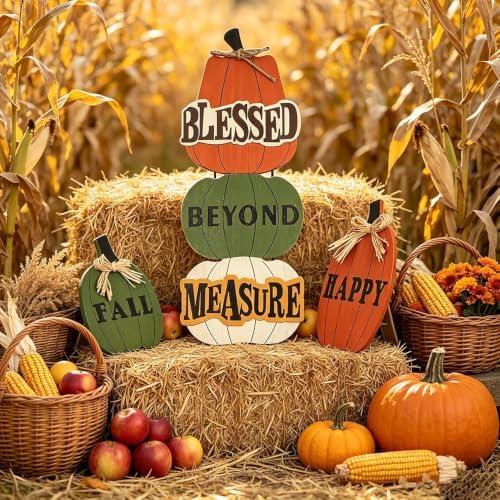 Outdoor Fall Decorations, MEETYAMOR 3 Pack 24.8" Pumpkin Wood Porch Standings with HAPPY FALL Lettered for Fall Decor, Welcome Home Sign for Front Door, Porch, Garden, Yard, Patio, Thanksgiving - Image 3