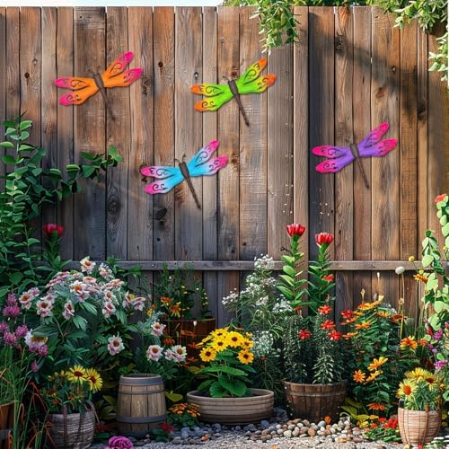 4 Pcs Metal Dragonfly Outdoor Wall Art Hanging Decor - Image 2