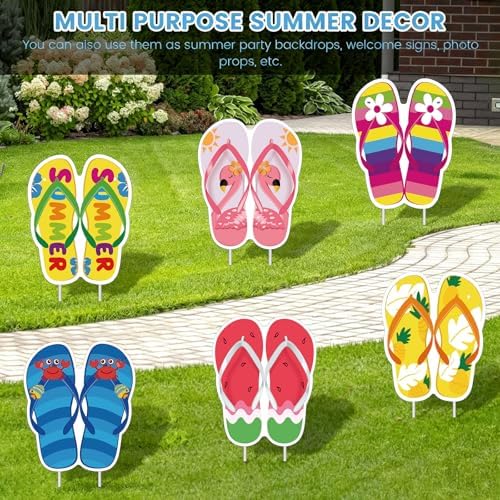 6 PCS Summer Slippers Yard Signs Outdoor Lawn Decorations with 12 Stakes Waterproof Corrugated Plastic Stake Signs for Patio Walkway Garden Summer Party Decor - Image 7