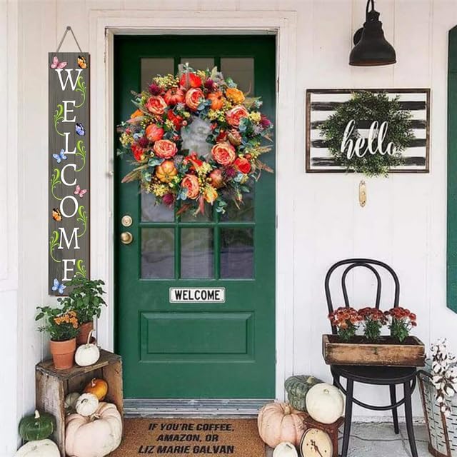 Rustic Butterflies Wood Welcome Porch Sign 20x120cm Welcome Porch Sign Spring Butterfly Flower Decorations for Standing Hanging Home Front Door Yard Party Decor Indoor Outdoor Decor - Image 6