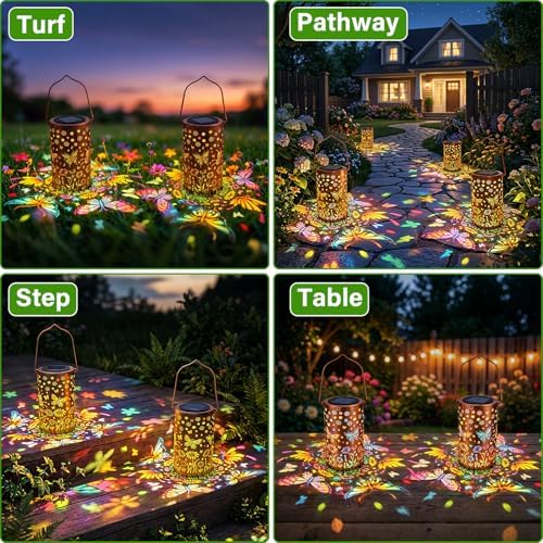 Colorful Butterfly Solar Lanterns Outdoor Decor, Garden Decor Gifts for Women Mom Sister Grandma, LED Hanging Solar Lantern Lights Outside for Table Yard Lawn Garden Path Porch - Image 5