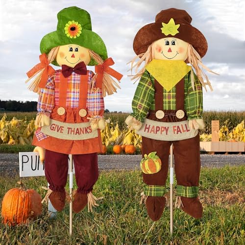 Meonum 2 Pack Fall Scarecrow Outdoor Decorations(Plaid,Stylea,70cm) by Meonum