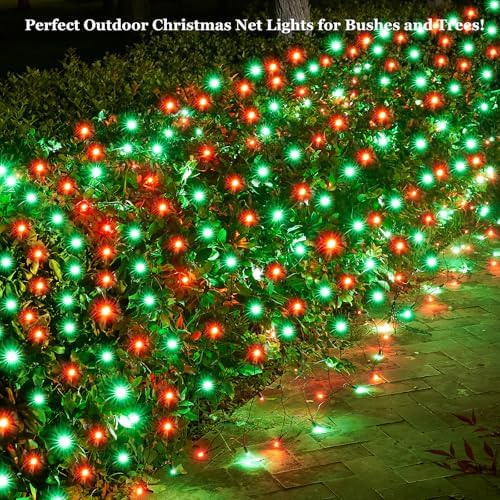 Dirnun Led Christmas Net Lights Red and Green Outdoor Christmas Lights 160LED 5ftx7ft, Waterproof Outdoor Indoor Fairy Mesh Net Light for Xmas Party, Yard, Patio, Trees, Shrubs, Bushes Decorations - Image 5