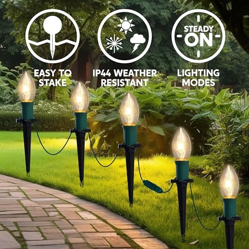 Joiedomi Christmas C9 Pathway Lights Outdoor Decorations 24 Packs, 30.75ft Xmas Warm White Pathway Marker String Lights for Holiday Waterproof Outside Yard Garden, Party, Walkway Decor - Image 2
