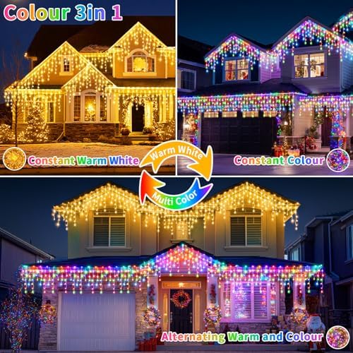 Icicle Lights Outdoor Decorations 60+16Ft 600 LED Christmas Lights Outdoor Waterproof Connectable Timer Memory Dimmable Plug in Twinkle Fairy Light for Xmas House Roof Eaves Holiday Wedding Party - Image 2