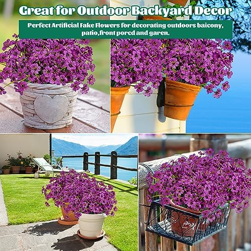 24 Pcs Artificial Flowers for Outdoor, Plastic Fake Flowers Decor, Fuchsia - Image 6