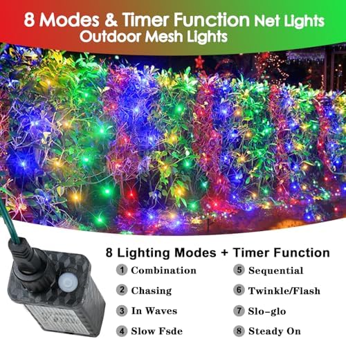 Christmas Net Lights Outdoor for Bushes, 6x5ft 120LED Net Light Outdoor Mesh Lights, Connectable Waterproof Net Light for Bushes,Garden,Yard,Trunk,Xmas Tree,Christmas Décor (Multicolor) - Image 4