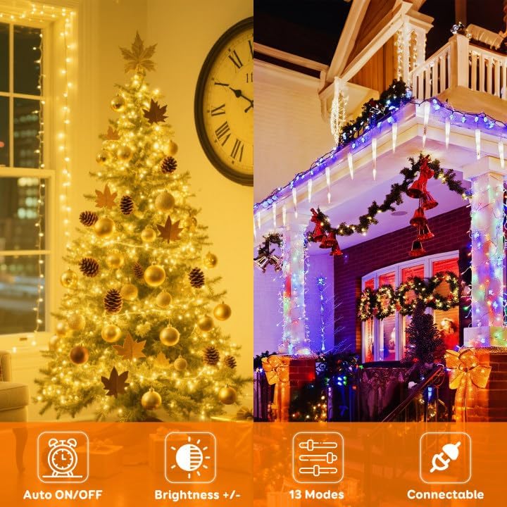 88FT 240LED Connectable String Lights Indoor Outdoor Clear Wire, Warm White⇋Multicolor Christmas String Lights, Plug in Twinkle Fairy Light With Timer For Wedding Patio Tree Yard Christmas Decorations - Image 2