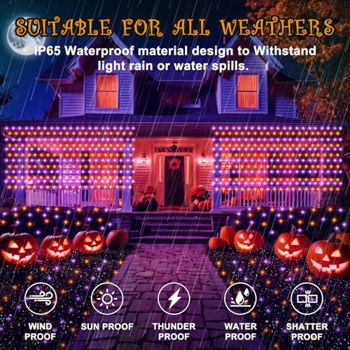 HYH Halloween Net Lights,360 LED 12FT x 5FT Halloween Decor Fairy Orange&Purple with 8 Modes String Connectable Waterproof Outdoor Lights,Hanging Light for Indoor Party Yard Garden Bushes Decorations - Image 3