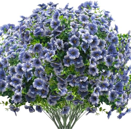 Grunyia Artificial Fake Flowers for Outdoor Spring Decoration, 16 Bundles Faux Silk Colorful Daisy UV Resistant Realistic for Outside Porch Patio Home Yard Garden Planters Pots Window Box (Blue) by Grunyia