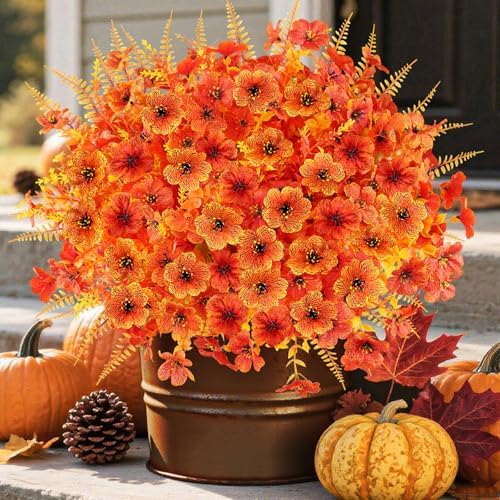 16PCS Artifcial Fall Flowers, Silk Flowers with Eucalyptus & Ferns - Image 3