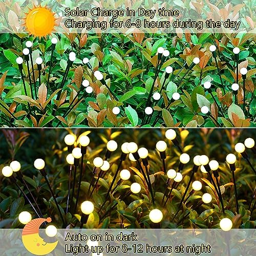 Solar Garden Lights Outdoor, 4 Pack 40 LED Solar Firefly Lights Waterproof, Sway by Wind, Swaying Light for Yard Patio Backyard Garden Planter Flower Bed Pathway Outdoor Decoration (Warm White) - Image 3