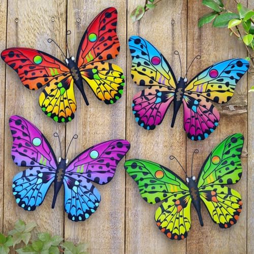 Metal Butterfly Wall Decor - 9.6" Outdoor Fence Wall Art Decor, Hanging Decoration for Garden Yard Living Room Bedroom Patio Balcony(4 Pack) by Daogtc
