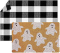 Fabbay 2 Pcs Halloween Fall Welcome Mat Buffalo Plaid Porch Decor by Fabbay