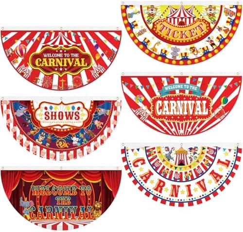 6 Pcs Circus Carnival Decoration Bunting Welcome Carnival Half Banner by Windkream