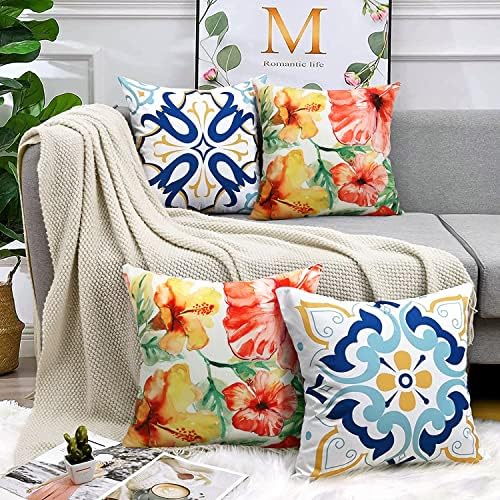 Pyonic Outdoor Pillow Covers Pack of 2 Red Yellow Floral Waterproof Throw Pillow Covers 18X18 inch Outdoor Pillows for Patio Furniture Garden Square Outside Waterproof Pillow - Image 6