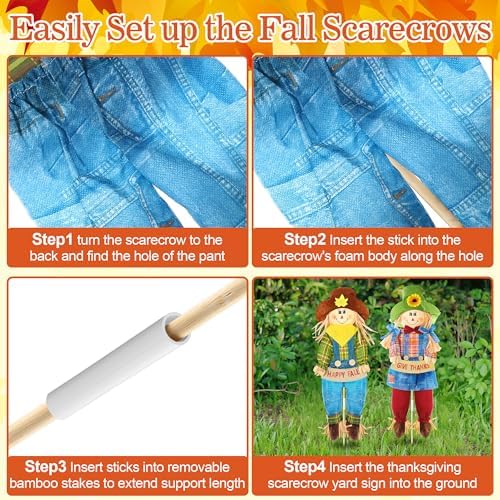 Meonum 2 Pack Fall Scarecrow Outdoor Decorations(Denim,Styleb,70cm) - Image 5