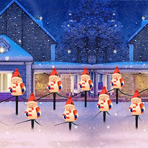 Christmas Snowman Pathway Stakes Lights 7Ft C7 Outdoor Landscape String Light with 4 Snowman Driveway Markers(E12 Base 5w) for Patio Yard Garden Lawn Decoration 1 Pack, White - Image 4