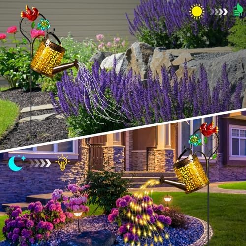 Solar Garden Lights Outdoor Decor, Cardinal Watering Can Lantern Waterproof - Image 3