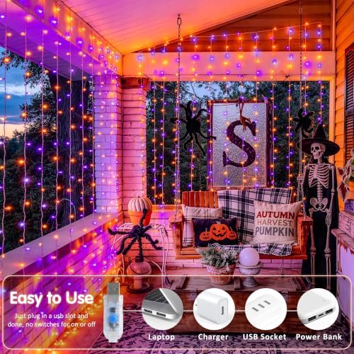 JMEXSUSS 200 LED USB Plug in Orange and Purple Halloween Lights - Image 3