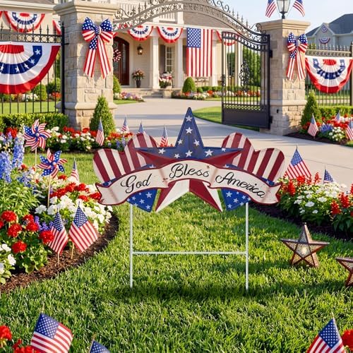 Yookeer 4th of July Decorations Outdoor Metal Patriotic Sign with Stakes - Image 2