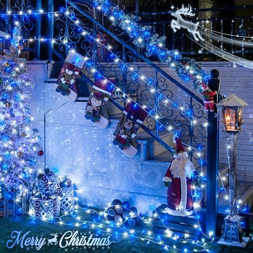 JMEXSUSS 163ft 500 LED Blue and White Christmas Lights with 8 Modes - Image 2