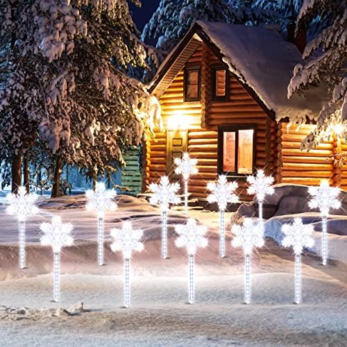 XMASLAMD 17" 568LED Christmas Snowflake Pathway Lights Outdoor,4 Pack Christmas Garden Decoration Light with Flowing Display Effect,Waterproof Lights for Yard Lawn,Walkways（White） - Image 4
