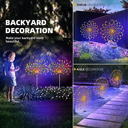 YOTOZU 2 PCS Solar Firework Light, Outdoor Solar Garden Decorative Lights 120 LED Powered 40 Copper Wires String DIY Landscape Light for Pathway (Multi-Color) - Image 6