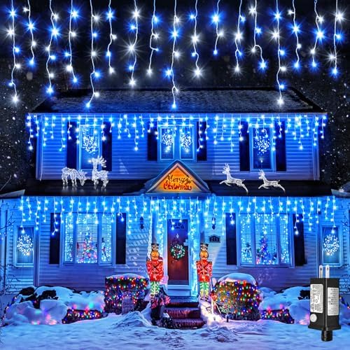 33FT Icicle Lights for Outside 400 LED Blue and White Christmas Lights by Einiiya