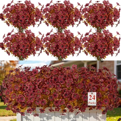 Alupssuc 24 Bundles Artificial Fall Flowers, UV Resistant Faux Mums Porch by Alupssuc