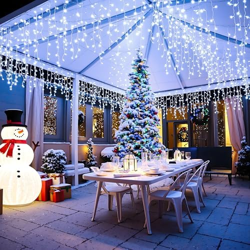 33ft Icicle Christmas Lights Outdoor 400LEDs 75 Drops White String Lights - Image 4