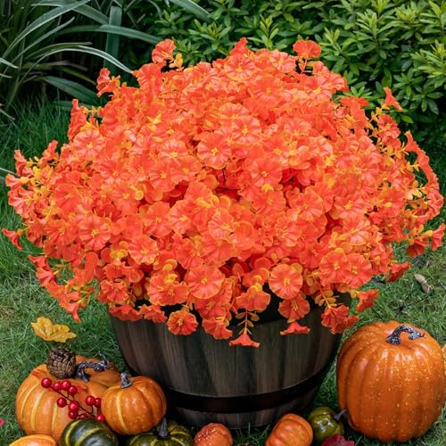 Artificial Fall Flowers for Outdoor 16 Bundles Morning Glory, Autumn Red - Image 3